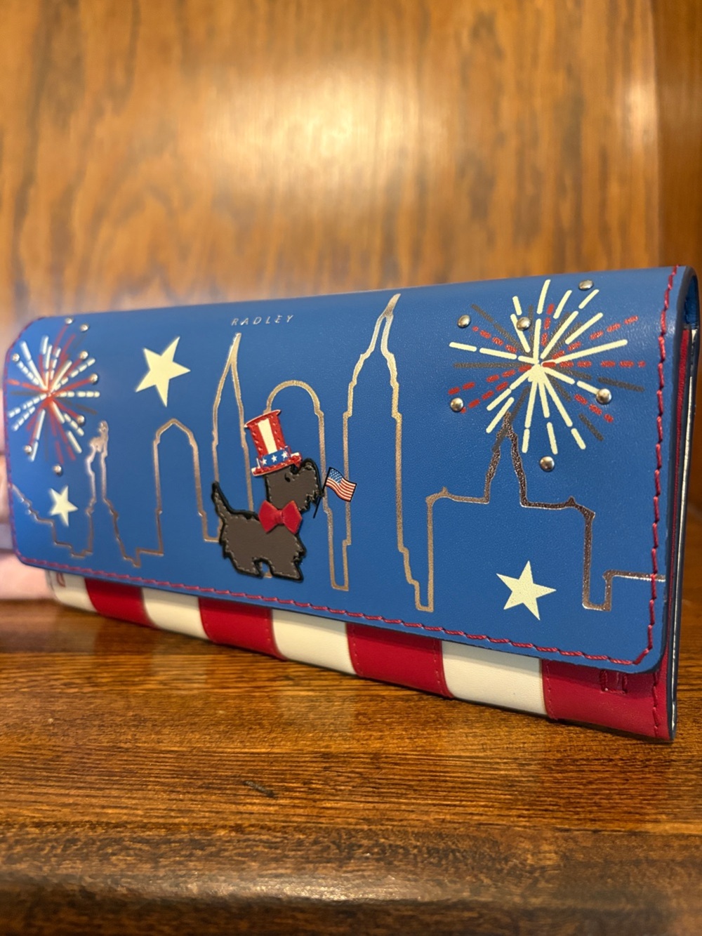 NWT-Radley London-Large Flap Over Wallet-Fireworks & Stripes-Cobalt-$148 - Picture 4 of 16